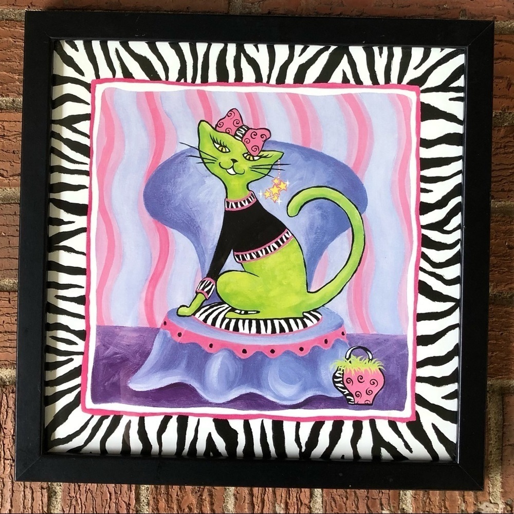 Bombay Company Kids Framed Sassy Cat I Milkpaint  Wall Art Pretty Kitty